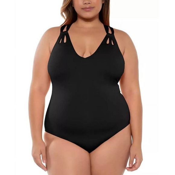 Becca ETC BLACK Plus Size Cross-Back One Piece Swimsuit 0X - Picture 1 of 8
